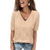 imageATHMILE Summer Tops for Women 2025 Short Sleeve V Neck Sweaters Dressy Casual Blouses Lightweight Thin Knit Fashion ShirtsApricot