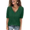 imageATHMILE Summer Tops for Women 2025 Short Sleeve V Neck Sweaters Dressy Casual Blouses Lightweight Thin Knit Fashion ShirtsGreen