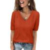 imageATHMILE Summer Tops for Women 2025 Short Sleeve V Neck Sweaters Dressy Casual Blouses Lightweight Thin Knit Fashion ShirtsRust