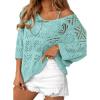 imageATHMILE Womens 2025 Spring Summer Crochet Hollow Out 34 Sleeve Pullover Sweater Off Shoulder TShirtsLight Blue