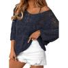 imageATHMILE Womens 2025 Spring Summer Crochet Hollow Out 34 Sleeve Pullover Sweater Off Shoulder TShirtsNavy Blue