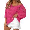imageATHMILE Womens 2025 Spring Summer Crochet Hollow Out 34 Sleeve Pullover Sweater Off Shoulder TShirtsRose Red