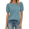imageATHMILE Womens Cute Summer Tops Puff Short Sleeve Shirts Dressy Blouses Trendy Business Casual OutfitsBlue Green