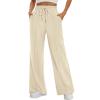 imageATHMILE Womens Wide Leg Sweatpants High Waisted Baggy Pants Fashion Teen Girl Drawstring Athletic JoggersApricot