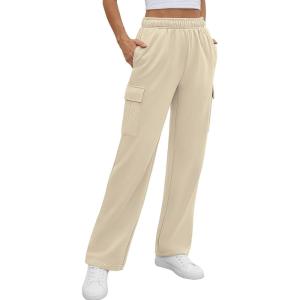 imageATHMILE Sweatpants Women 2024 Casual Baggy Fleece High Waisted Cargo Pants with PocketsApricot