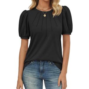 imageATHMILE Womens Cute Summer Tops Puff Short Sleeve Shirts Dressy Blouses Trendy Business Casual OutfitsBlack