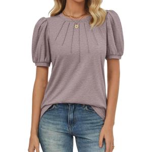 imageATHMILE Womens Cute Summer Tops Puff Short Sleeve Shirts Dressy Blouses Trendy Business Casual OutfitsGrey Purple