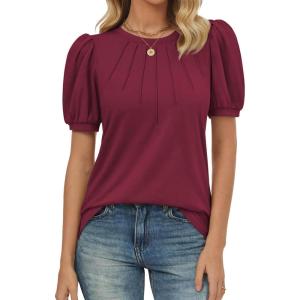 imageATHMILE Womens Cute Summer Tops Puff Short Sleeve Shirts Dressy Blouses Trendy Business Casual OutfitsWinered