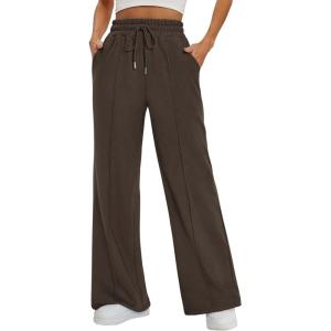 imageATHMILE Womens Wide Leg Sweatpants High Waisted Baggy Pants Fashion Teen Girl Drawstring Athletic JoggersCoffee