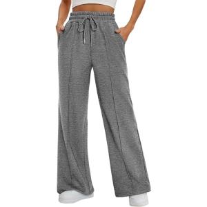 imageATHMILE Womens Wide Leg Sweatpants High Waisted Baggy Pants Fashion Teen Girl Drawstring Athletic JoggersDark Grey