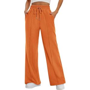 imageATHMILE Womens Wide Leg Sweatpants High Waisted Baggy Pants Fashion Teen Girl Drawstring Athletic JoggersOrange