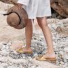 imageATHMILE Sandals Women Dressy Summer Flat Comfortable Fashion Beach Cute Ladies Slides Leather Casual Dress Womens Sandals 2025 Size 611Bright Gold