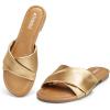 imageATHMILE Sandals Women Dressy Summer Flat Comfortable Fashion Beach Cute Ladies Slides Leather Casual Dress Womens Sandals 2025 Size 611Bright Gold