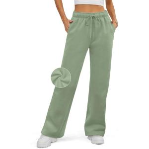 imageATHMILE Womens Sweatpants 2025 Baggy Wide Fleece Lined Straight Leg PantsGray Green