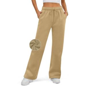 imageATHMILE Womens Sweatpants 2025 Baggy Wide Fleece Lined Straight Leg PantsLight Brown