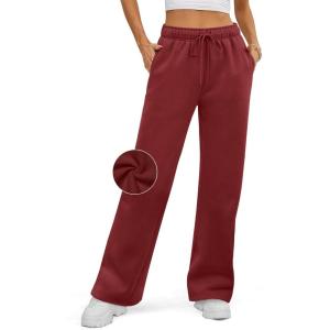 imageATHMILE Womens Sweatpants 2025 Baggy Wide Fleece Lined Straight Leg PantsWine Red