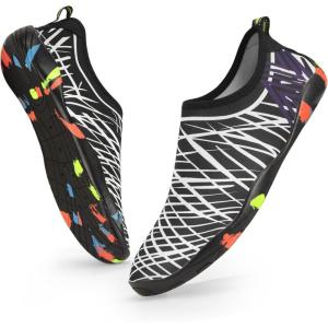 imageATHMILE Water Shoes for Women Men River Aqua Shoes Barefoot Sport QuickDry Adult Swim Shoes for Beach Lake Pool Hiking Surfing Kayaking Camping SizeBlack and White Crossing