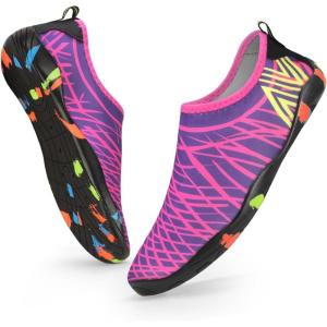 imageATHMILE Water Shoes for Women Men River Aqua Shoes Barefoot Sport QuickDry Adult Swim Shoes for Beach Lake Pool Hiking Surfing Kayaking Camping SizeBlack and Pink Crossing