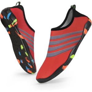 imageATHMILE Water Shoes for Women Men River Aqua Shoes Barefoot Sport QuickDry Adult Swim Shoes for Beach Lake Pool Hiking Surfing Kayaking Camping SizeBlack Bar Pinned Red