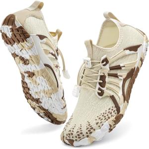 imageATHMILE Water Shoes Women Men Water Shoes Quick Dry Barefoot Shoes Slip on Beach Swim Outdoor Camp Lake Pool River Aqua ShoesA Beige