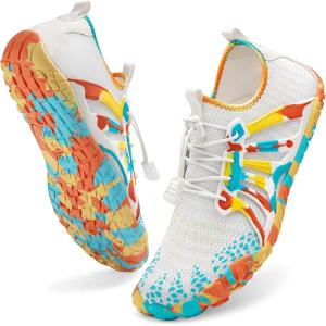 imageATHMILE Water Shoes Women Men Water Shoes Quick Dry Barefoot Shoes Slip on Beach Swim Outdoor Camp Lake Pool River Aqua ShoesA White Colorful