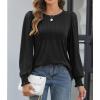 imageATHMILE Womens Long Sleeve Shirts Crew Neck Tops Pleated Business Casual Blouses with Smocked Cuffs Trendy TShirtsBlack