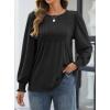 imageATHMILE Womens Long Sleeve Shirts Crew Neck Tops Pleated Business Casual Blouses with Smocked Cuffs Trendy TShirtsBlack