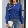 imageATHMILE Womens Long Sleeve Shirts Crew Neck Tops Pleated Business Casual Blouses with Smocked Cuffs Trendy TShirtsBlue