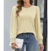 imageATHMILE Womens Long Sleeve Shirts Crew Neck Tops Pleated Business Casual Blouses with Smocked Cuffs Trendy TShirtsCream