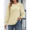 imageATHMILE Womens Long Sleeve Shirts Crew Neck Tops Pleated Business Casual Blouses with Smocked Cuffs Trendy TShirtsCream