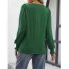 imageATHMILE Womens Long Sleeve Shirts Crew Neck Tops Pleated Business Casual Blouses with Smocked Cuffs Trendy TShirtsGreen