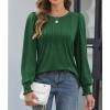 imageATHMILE Womens Long Sleeve Shirts Crew Neck Tops Pleated Business Casual Blouses with Smocked Cuffs Trendy TShirtsGreen