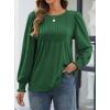 imageATHMILE Womens Long Sleeve Shirts Crew Neck Tops Pleated Business Casual Blouses with Smocked Cuffs Trendy TShirtsGreen