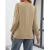 imageATHMILE Womens Long Sleeve Shirts Crew Neck Tops Pleated Business Casual Blouses with Smocked Cuffs Trendy TShirtsKhaki