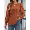 imageATHMILE Womens Long Sleeve Shirts Crew Neck Tops Pleated Business Casual Blouses with Smocked Cuffs Trendy TShirtsMaple