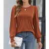 imageATHMILE Womens Long Sleeve Shirts Crew Neck Tops Pleated Business Casual Blouses with Smocked Cuffs Trendy TShirtsMaple