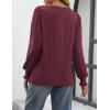 imageATHMILE Womens Long Sleeve Shirts Crew Neck Tops Pleated Business Casual Blouses with Smocked Cuffs Trendy TShirtsWine Red