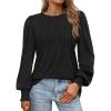 imageATHMILE Womens Long Sleeve Shirts Crew Neck Tops Pleated Business Casual Blouses with Smocked Cuffs Trendy TShirtsBlack