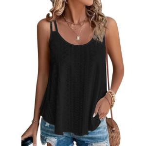 imageATHMILE Womens Tank Tops Sleeveless Summer Top Spaghetti Strap Spring Shirt Loose Fit Beach Vacation 2025 CasualBlack