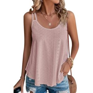 imageATHMILE Womens Tank Tops Sleeveless Summer Top Spaghetti Strap Spring Shirt Loose Fit Beach Vacation 2025 CasualDark Pink