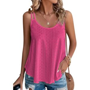 imageATHMILE Womens Tank Tops Sleeveless Summer Top Spaghetti Strap Spring Shirt Loose Fit Beach Vacation 2025 CasualHot Pink