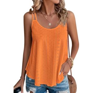 imageATHMILE Womens Tank Tops Sleeveless Summer Top Spaghetti Strap Spring Shirt Loose Fit Beach Vacation 2025 CasualOrange