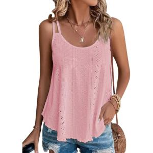 imageATHMILE Womens Tank Tops Sleeveless Summer Top Spaghetti Strap Spring Shirt Loose Fit Beach Vacation 2025 CasualPink