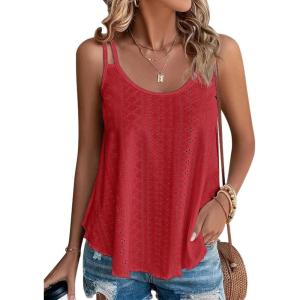 imageATHMILE Womens Tank Tops Sleeveless Summer Top Spaghetti Strap Spring Shirt Loose Fit Beach Vacation 2025 CasualRed