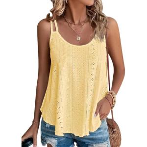 imageATHMILE Womens Tank Tops Sleeveless Summer Top Spaghetti Strap Spring Shirt Loose Fit Beach Vacation 2025 CasualYellow
