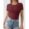 imageATHMILE Womens Round Neck Short Sleeve T Shirts Basic BodysuitsBurgundy