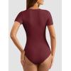 imageATHMILE Womens Round Neck Short Sleeve T Shirts Basic BodysuitsBurgundy