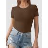 imageATHMILE Womens Round Neck Short Sleeve T Shirts Basic BodysuitsCoffee