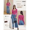 imageATHMILE Womens Tops Ribbed Scoop Neck Knit Slim Fitted Casual Basic Tee Shirts for Women Fashion Trendy 2025Ahot Pink