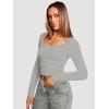 imageATHMILE Womens Tops Ribbed Scoop Neck Knit Slim Fitted Casual Basic Tee Shirts for Women Fashion Trendy 2025Bgrey